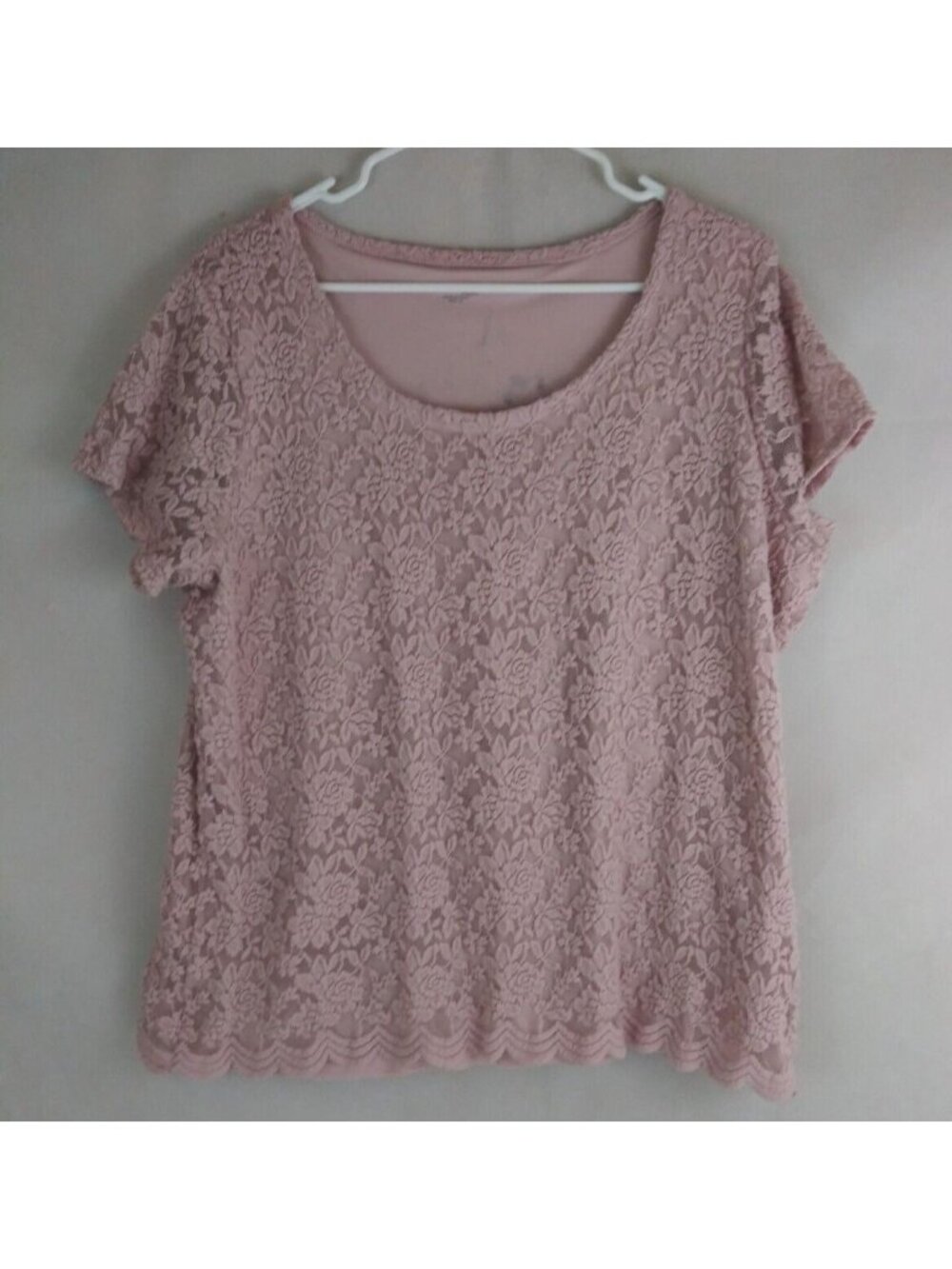 Chadwicks Of Boston Women's Pink Lined Lace Floral Cap Sleeve Shirt Plus Size 1X